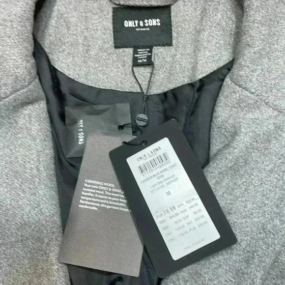 Only & Sons light grey wool coat, NWT, size Medium - Picture 3 of 8